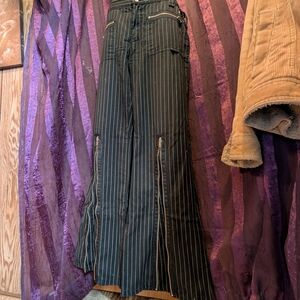 Vintage 2001 Hot Topic Tripp NYC Black Pinstripe Wide Leg Flare Street Pants 9